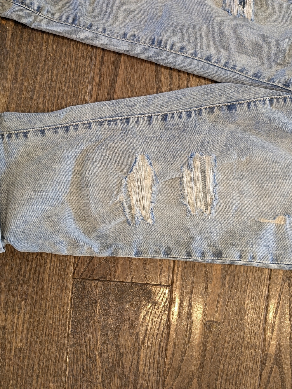 Light Blue Distressed Women's Jeans - Casual Rolled Hem - Picture 2 of 7